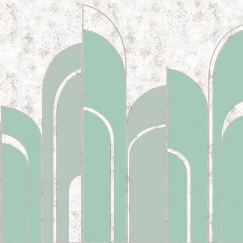 Mint art deco arches - Elegant digitally printed arched panels wall covering set against a raw plaster background. Made in the UK. For commercial interiors.