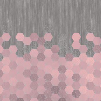 pink concrete tiles geometric design set against a concrete background. Custom digitally printed wallcovering for commercial interiors.