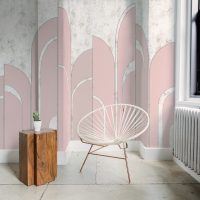 Pink art deco arches - Elegant digitally printed arched panels wall covering set against a raw plaster background. Made in the UK. For commercial interiors.