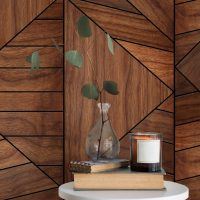 Wood geo - large scale walnut panels in an on-trend geometric design, stunning printed onto one of our textured bases.
