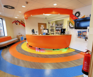 digitally printed bespoke wide width fabric backed vinyl wallcovering for healthcare hospital interiors