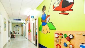 digitally printed bespoke wide width fabric backed vinyl wallcovering for healthcare hospital interiors