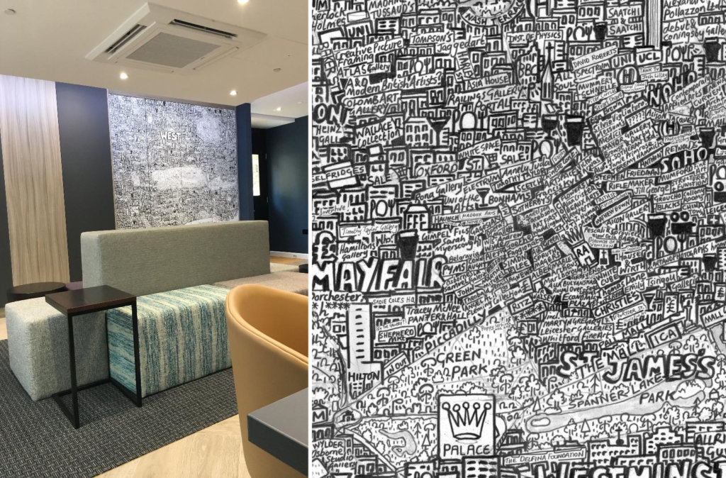 Hub wallcovering in a hotel 