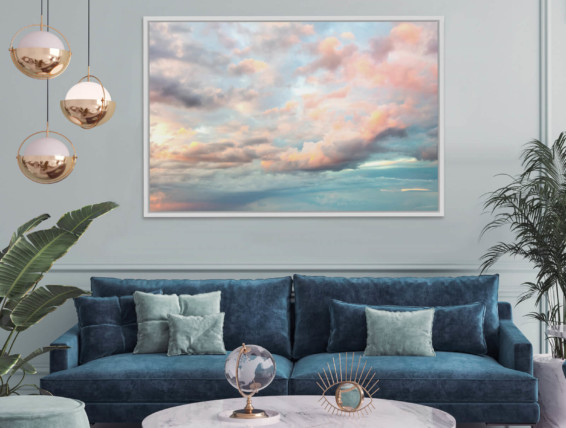 Frame mockup in home interior with blue sofa, marble table and tiffany blue wall decor in living room, 3d render, 3d illustration